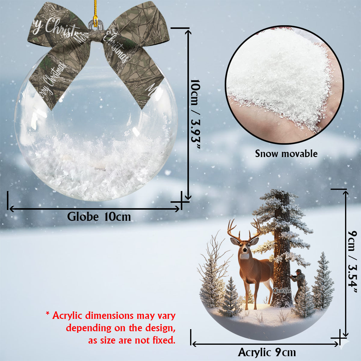 Christmas Gift For Hunters - Personalized Hunting Snow Globe Ornament With Bow