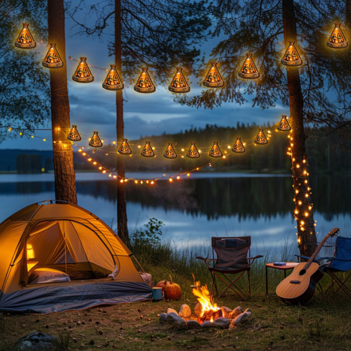 Campsite Unique Decoration, Custom From Any Photo - Personalized Camping String Lights