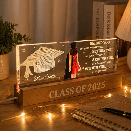 Personalized Graduation Block LED Light Plaque, cap & gown silhouette for a unique keepsake gift