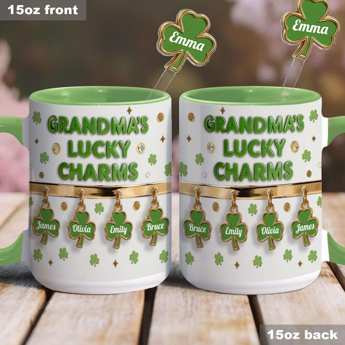 Grandma's Lucky Charms - Personalized Grandma Set Accent Mug With Acrylic Stirrers