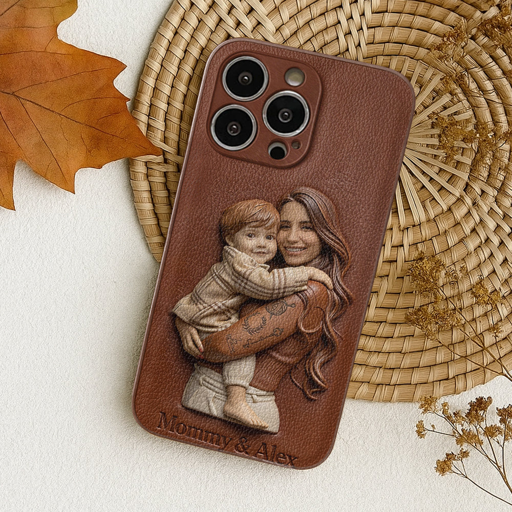 Custom Any Photo Gift For Mom, Grandma - Personalized Mother Leather Phone Case