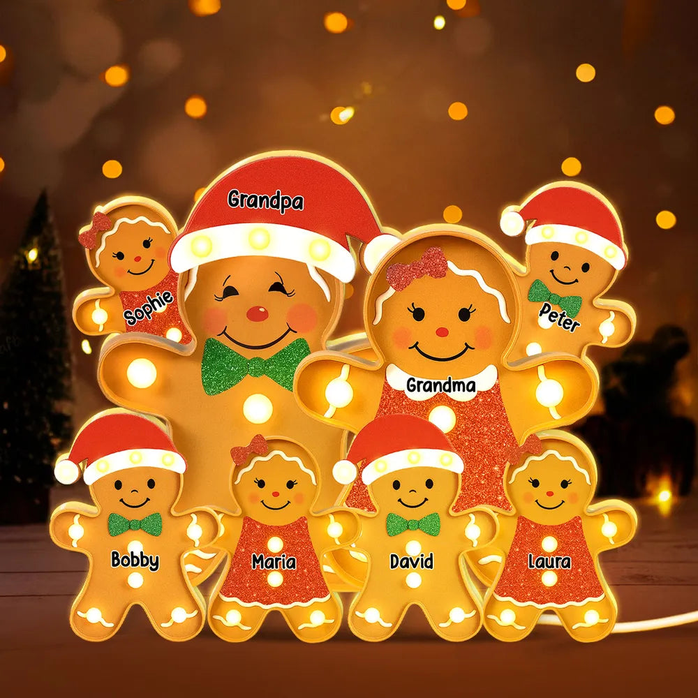 Family Acrylic Light Box – Personalized Gingerbread Christmas Decoration, Clear and Collectible Holiday Gift