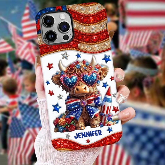 July 4th America - Personalized Highland Cow Full Print Phone Case
