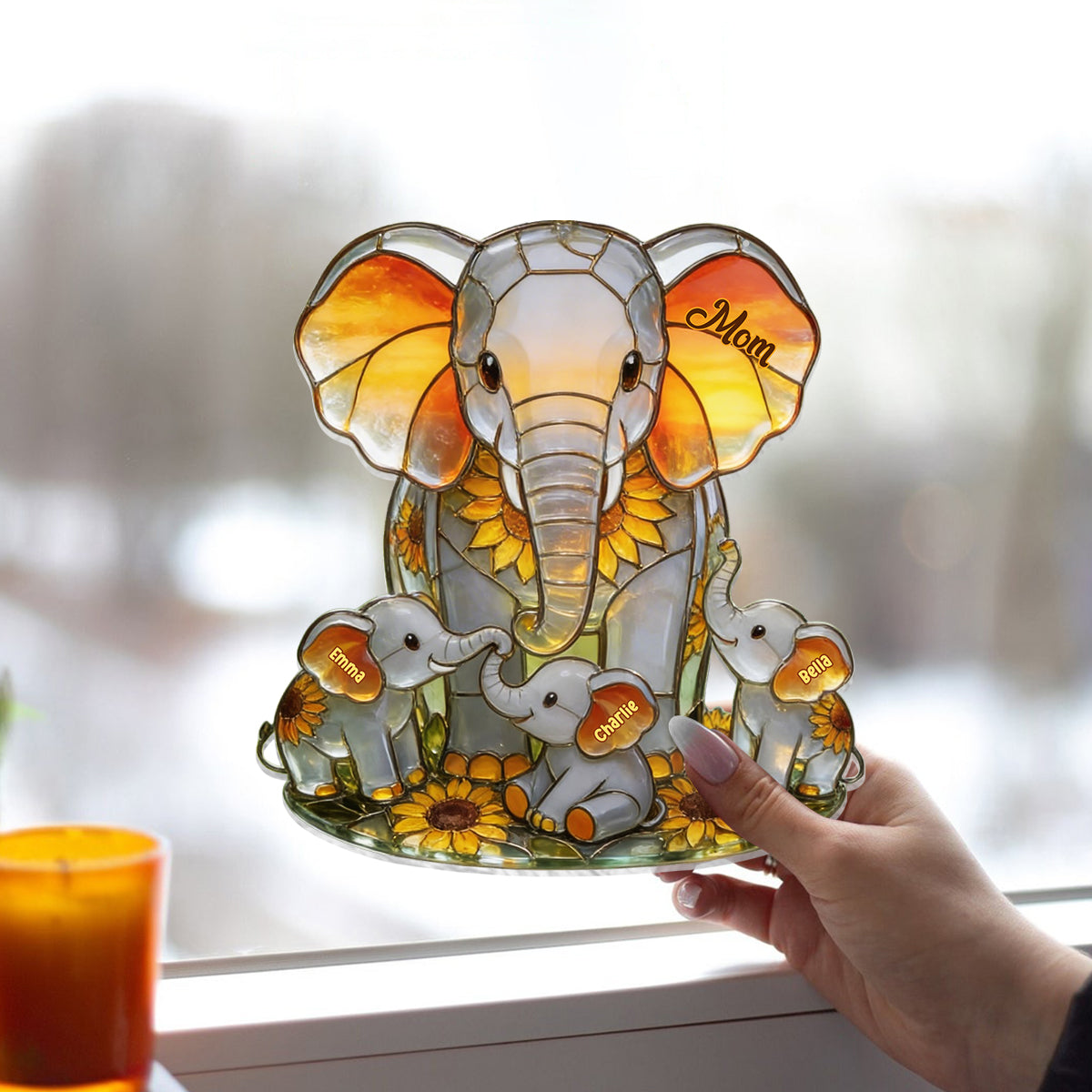 Elephant Mom - Personalized Elephant Window Hanging Suncatcher Ornament