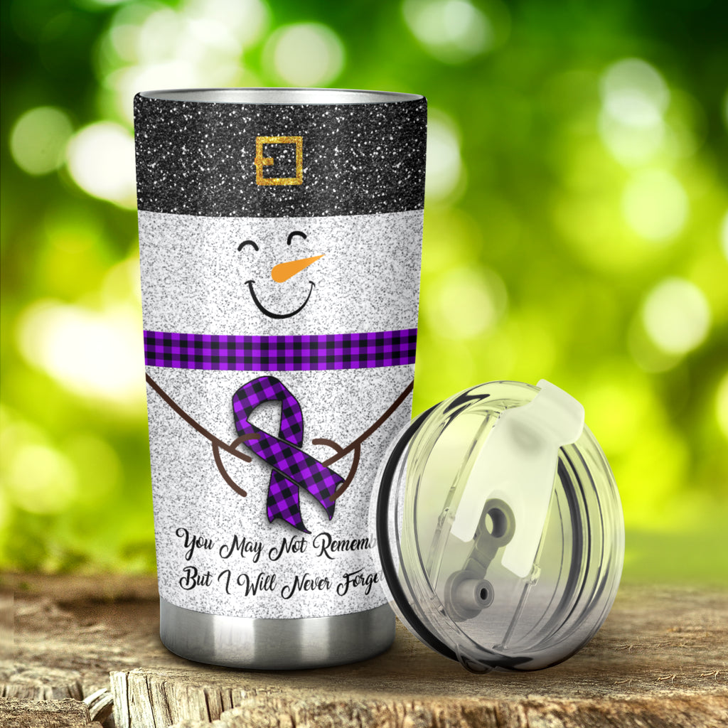 I Will Never Forget Faux Glitter Print Alzheimer Awareness Tumbler 0622