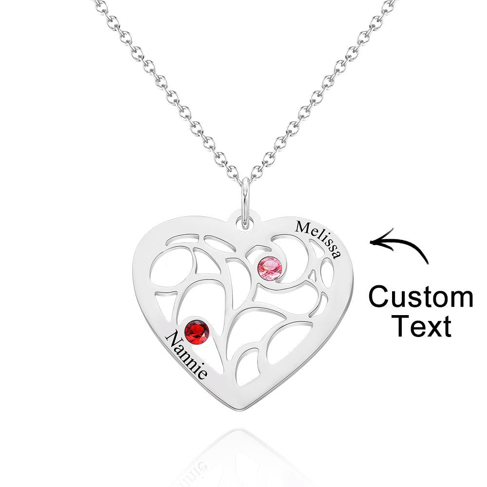 Our Family - Personalized Family Name Heart Pendant Necklace with Birthstone