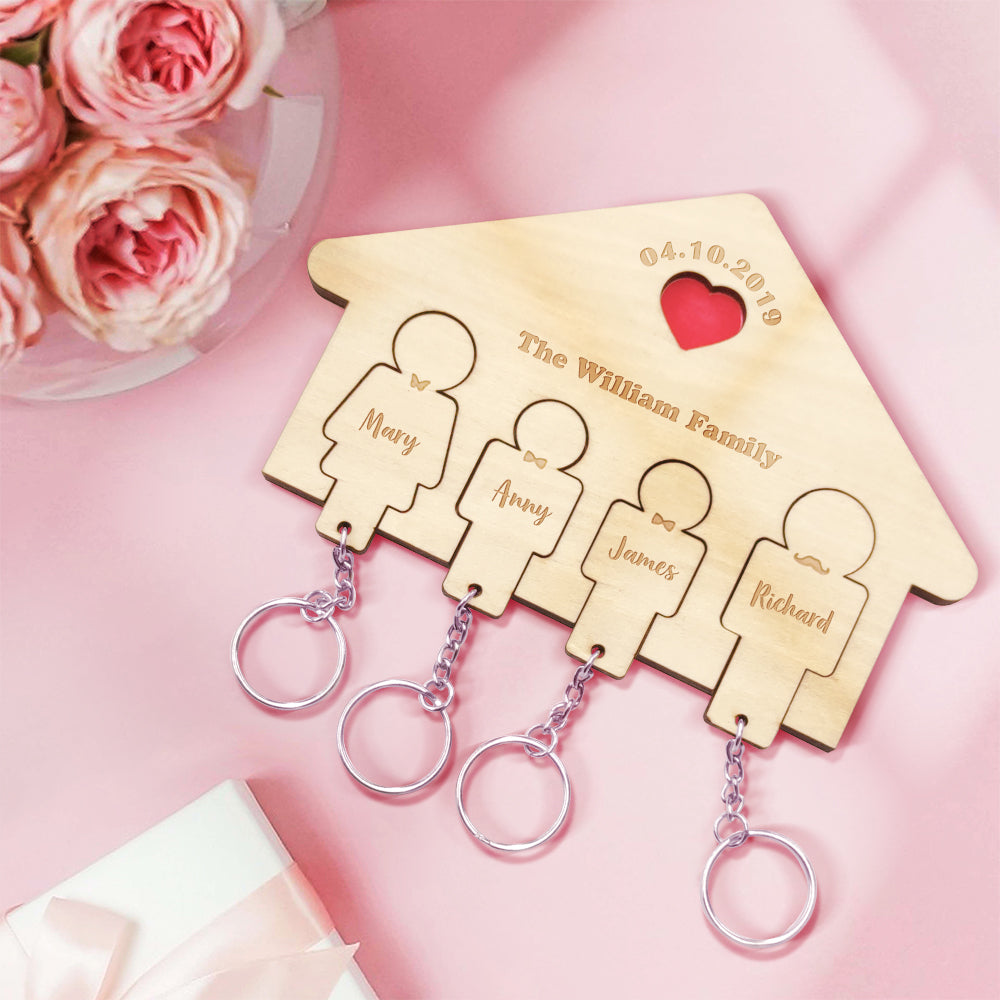House Shape Family Members - Personalized Family Name Keychain Holder