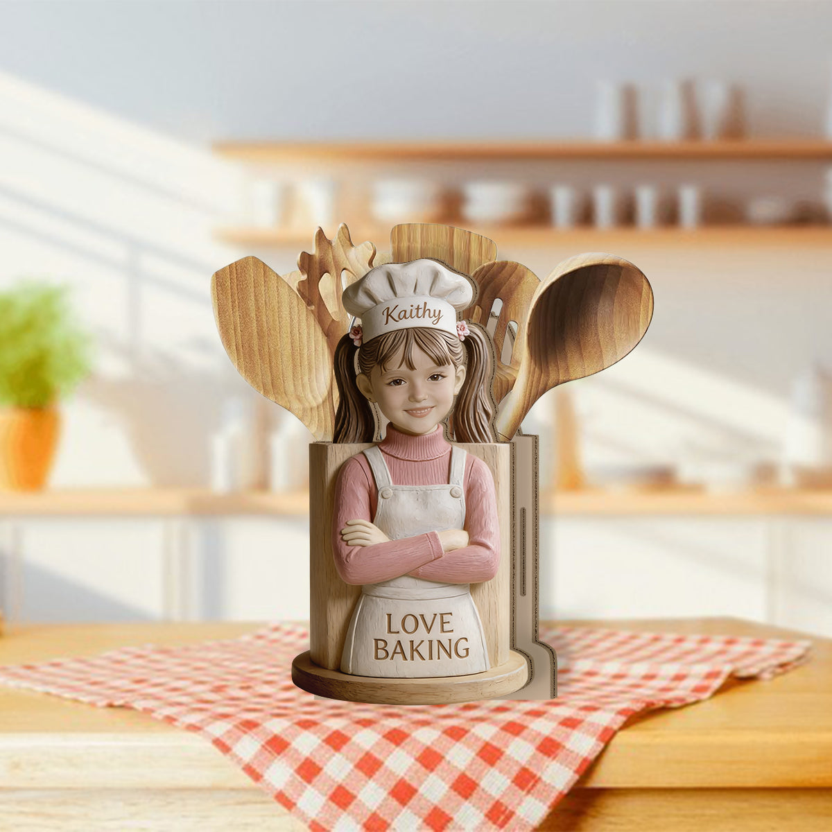 Love Baking - Personalized Wooden Baking Utensils Holder