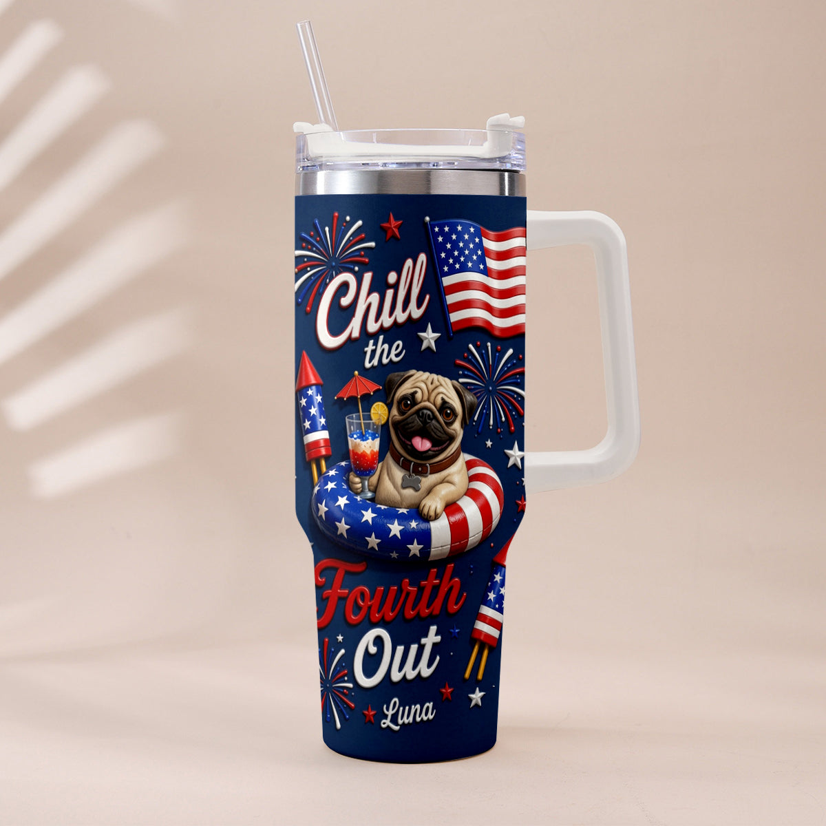 Funny Pet Chill The Fourth Out - Personalized Dog Tumbler With Plush Charm