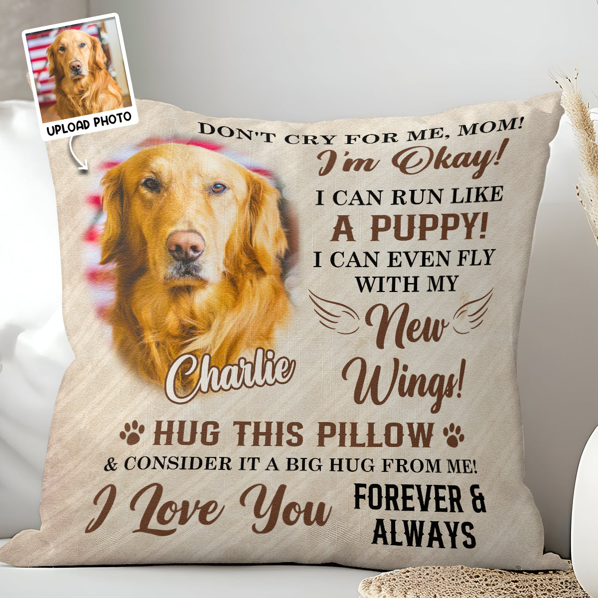 Love and Comfort – Custom Square Pillow Featuring a Pet’s Heartwarming Message – The Ideal Gift for Pet Lovers