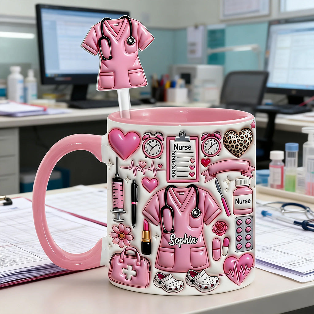 Love Being A Nurse - Personalized Nurse Set Accent Mug with Acrylic Stirrers