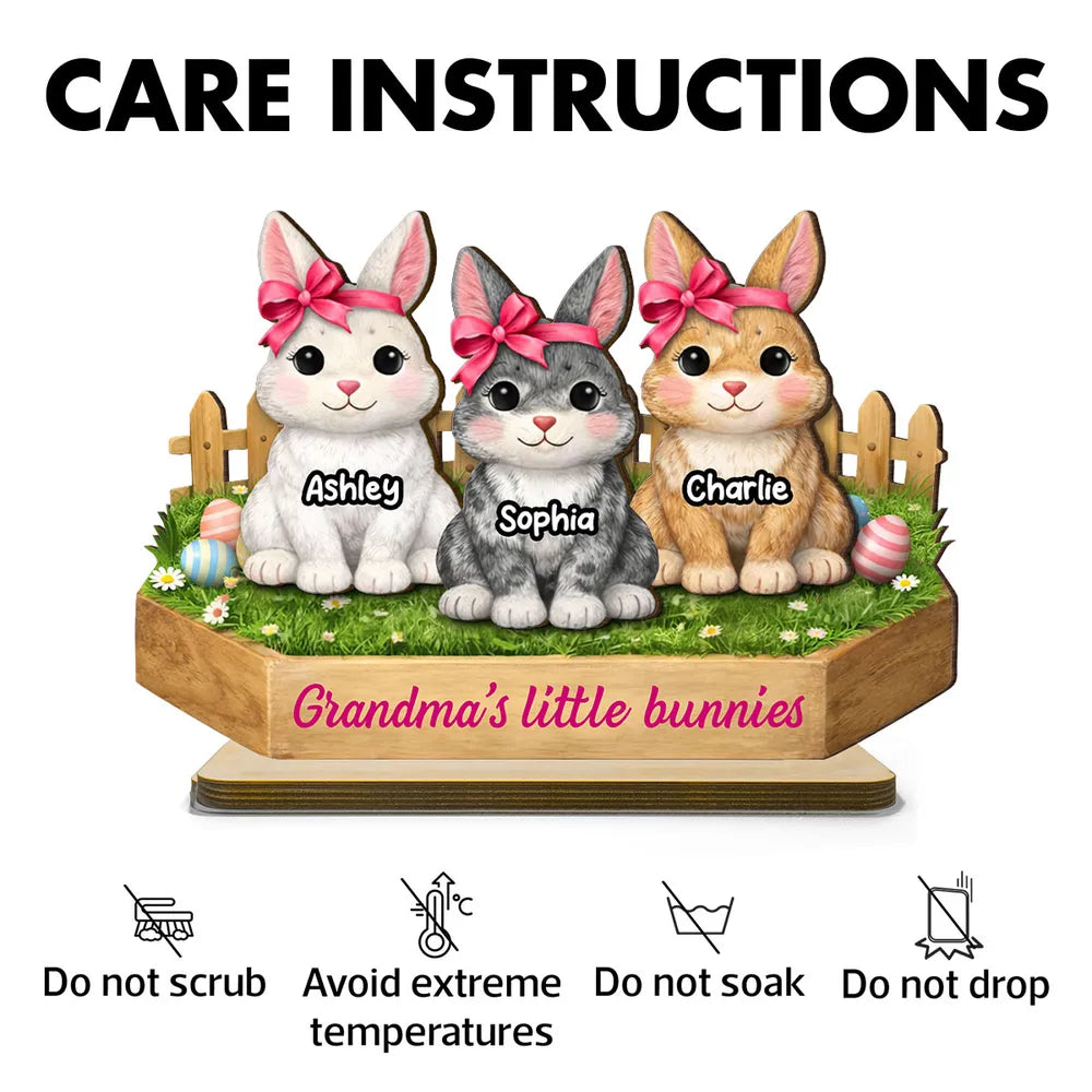 Personalized 2-Layer Wooden Plaque with Cute Bunnies and Grandma's Little Bunnies Message, Sweet Easter Gift for Grandma