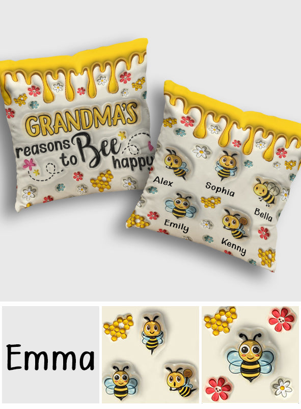 Grandma's Reasons To Bee Happy - Personalized Grandma Throw Pillow