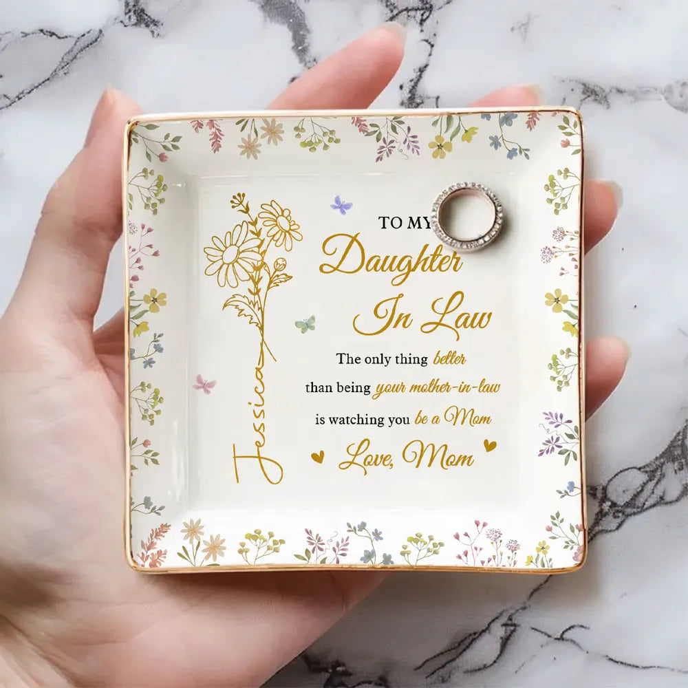 Jewelry Dish for Daughter With Heartfelt Mom Quote and Soft Floral Design, A Sweet Daily Ring Tray Gift