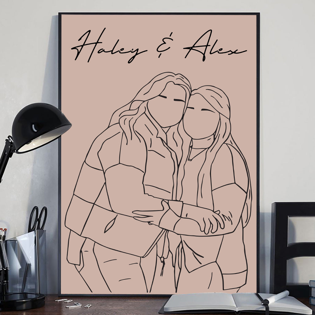 Line Art Portrait - Personalized Sibling Canvas And Poster