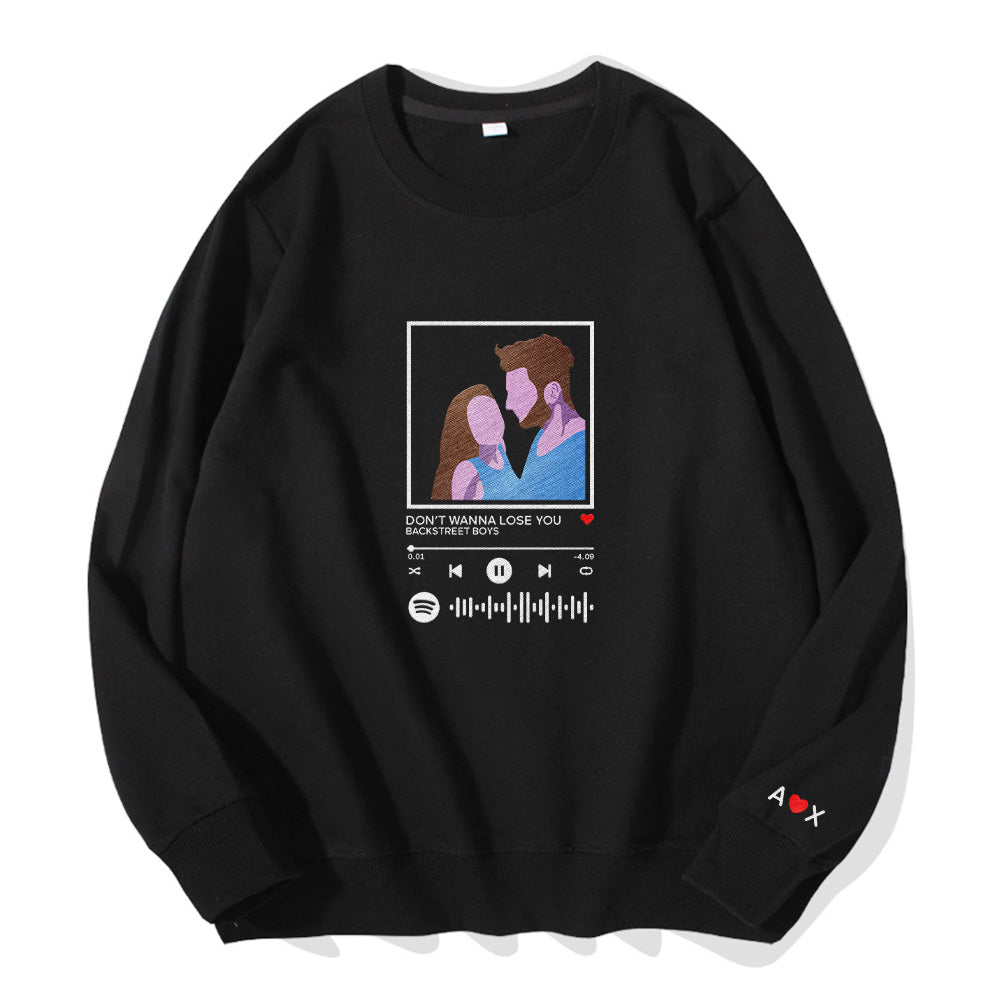 Custom Embroidered Pattern Audio Track - Personalized Couple Sweatshirt