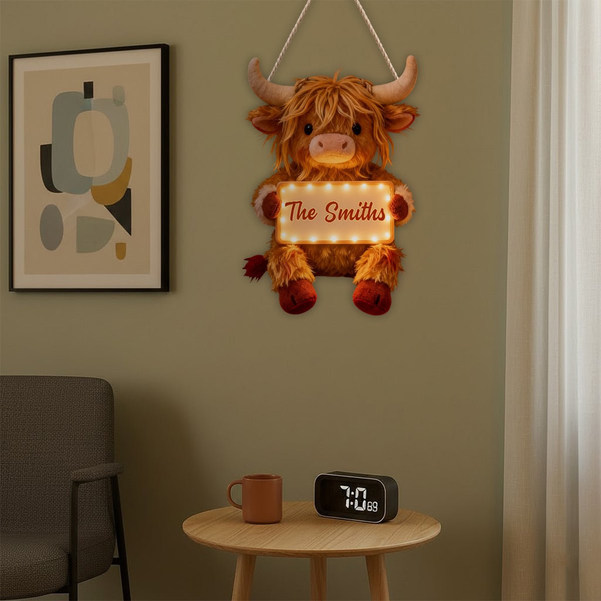 Home Sweet Home - Personalized Highland Cow LED Light Acrylic Sign