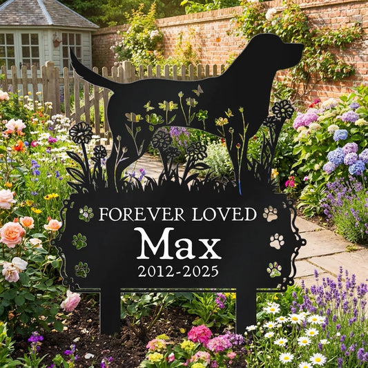 Personalized Dog Memorial Metal Garden Stake with Forever Loved Quote, Floral Silhouette Yard Decor, Unique Gift for Pet Owners