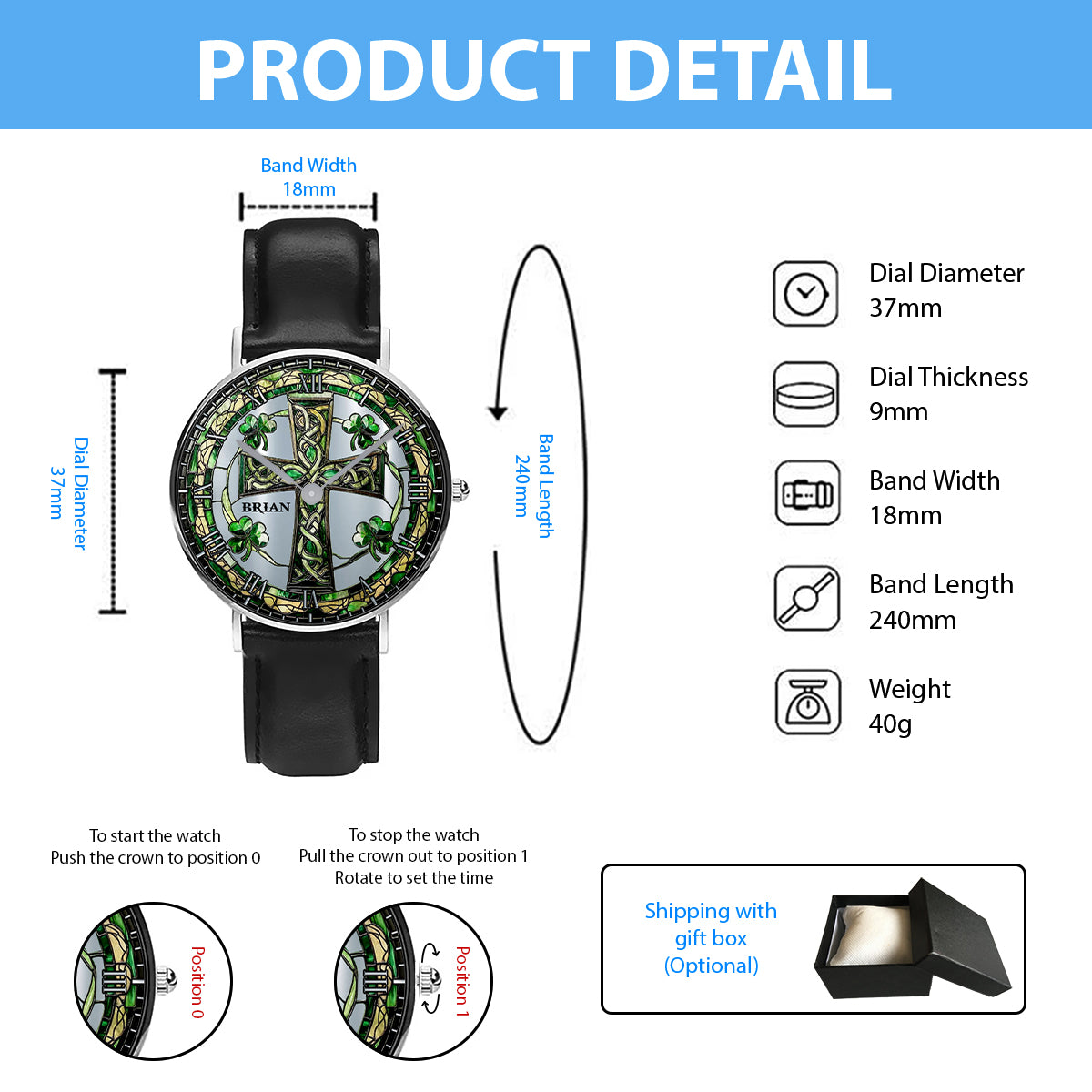 Celtic Cross Shamrock - Personalized Irish Hand Watch
