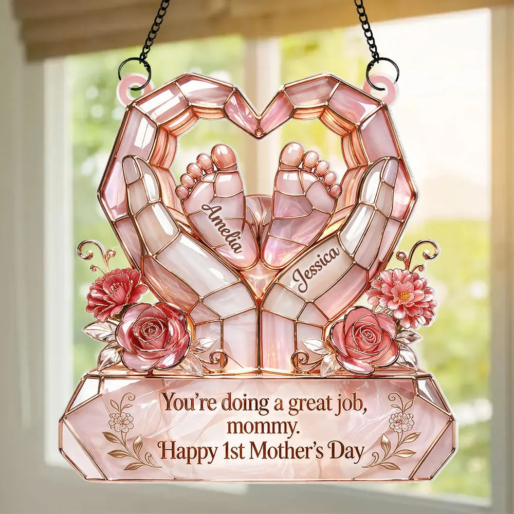 Personalized Acrylic Suncatcher Ornament for New Mom - Happy 1st Mother's Day Window Decor, Sunlight Reflection Unique Gift