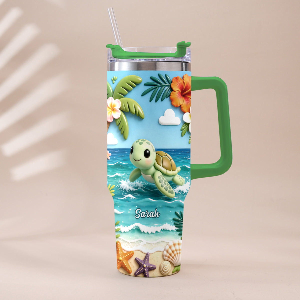 Back To The Ocean - Personalized Turtle Tumbler With Plush Charm
