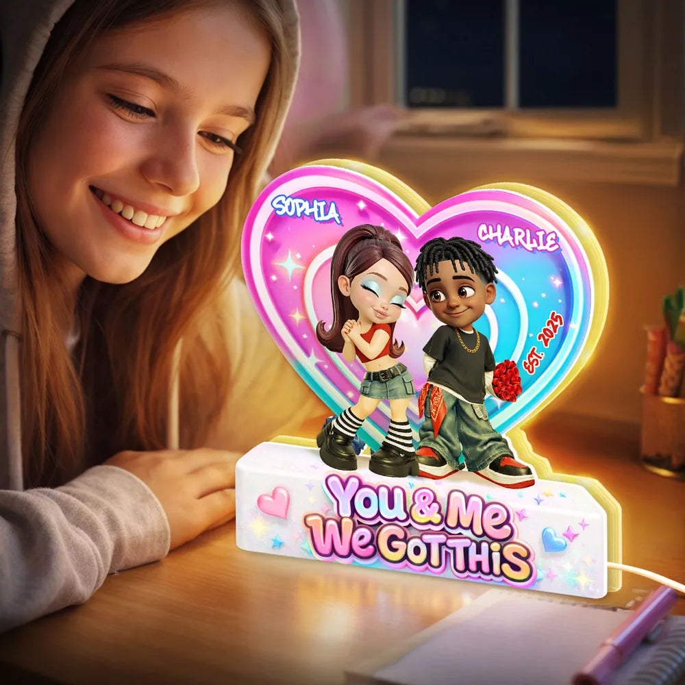 Personalized You & Me We Got This Heart Acrylic Light Box, Cute Cartoon Couple Bedroom Glow, Unique Gift for Him or Her