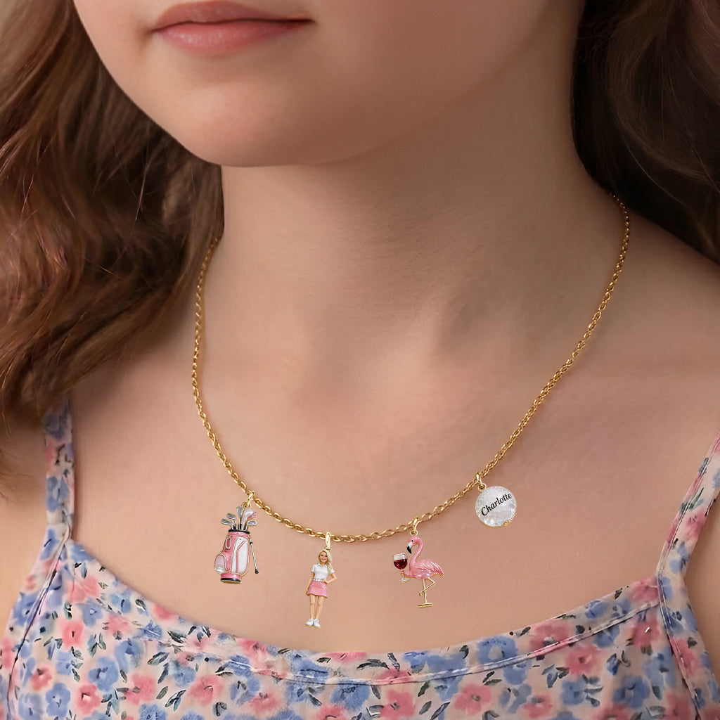 Custom Any Photo Golf & Wine - Personalized Golf Metal Necklaces With Pendants