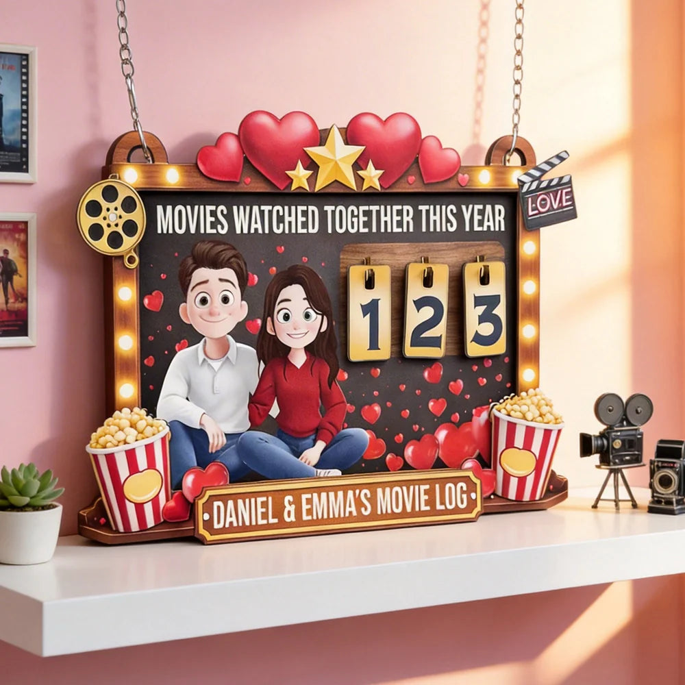 Movies Watched Together This Year Wooden Hanging Tracker, Cute Couple Movie Log Wall Decor, Creative Gift