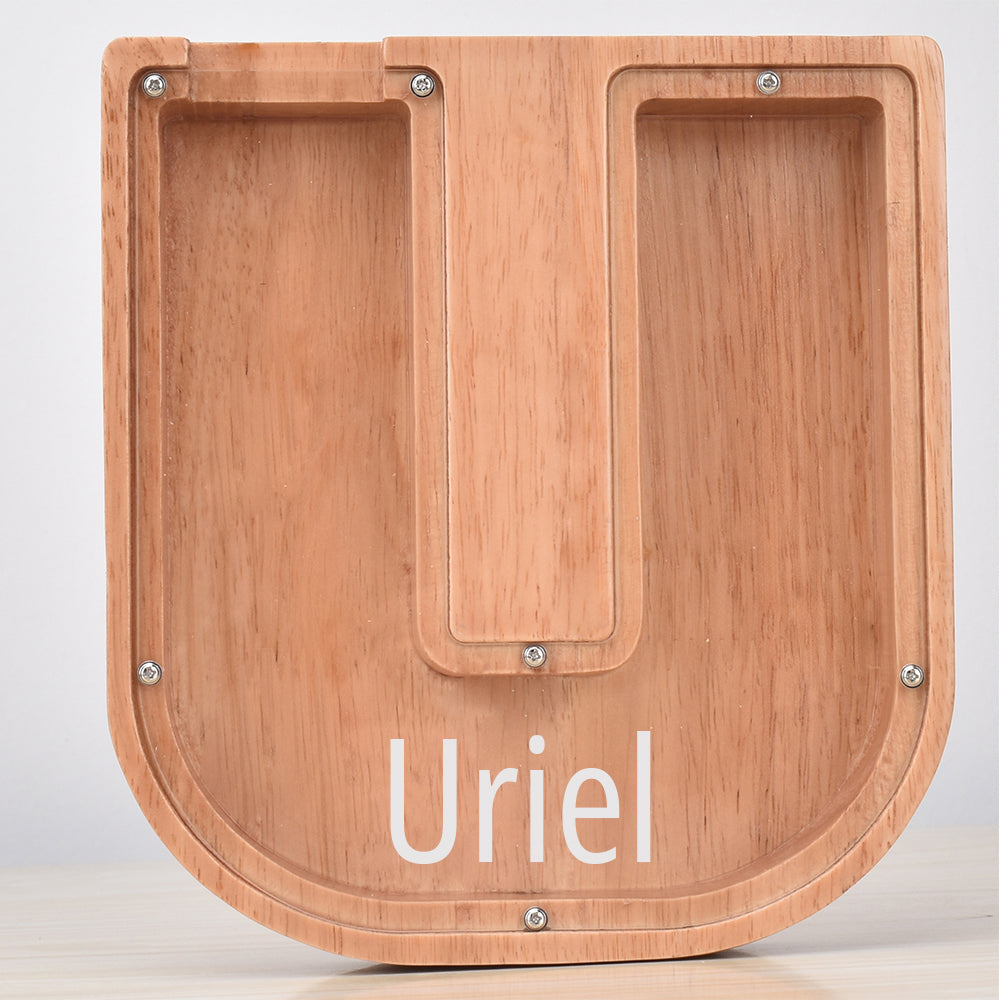 Custom Initial And Name - Personalized Letter And Name Oak Wooden Piggy Bank