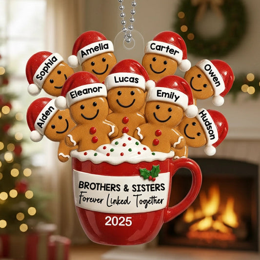 Family Acrylic Ornament – Gingerbread Brothers & Sisters Design, High-Clarity Collectible Holiday Gift