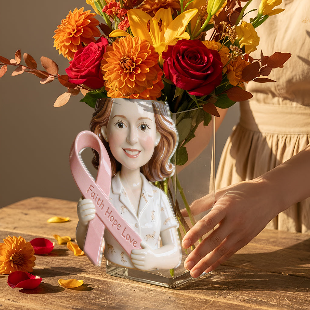 Custom Any Photo Breast Cancer Awareness - Personalized Breast Cancer Awareness Acrylic Pot