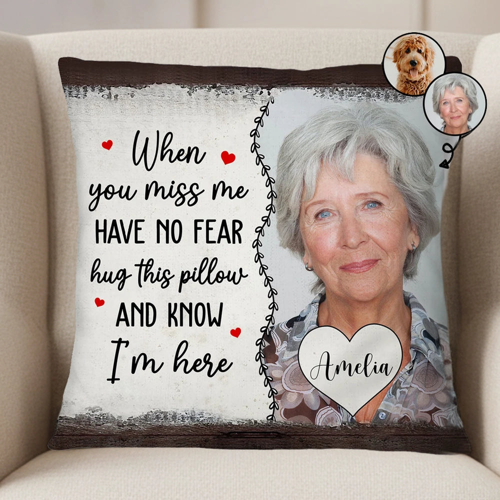 When You Miss Me Hug Pillow – Heartwarming Custom Square Pillow, Perfect Gift for Family or Pet Lovers