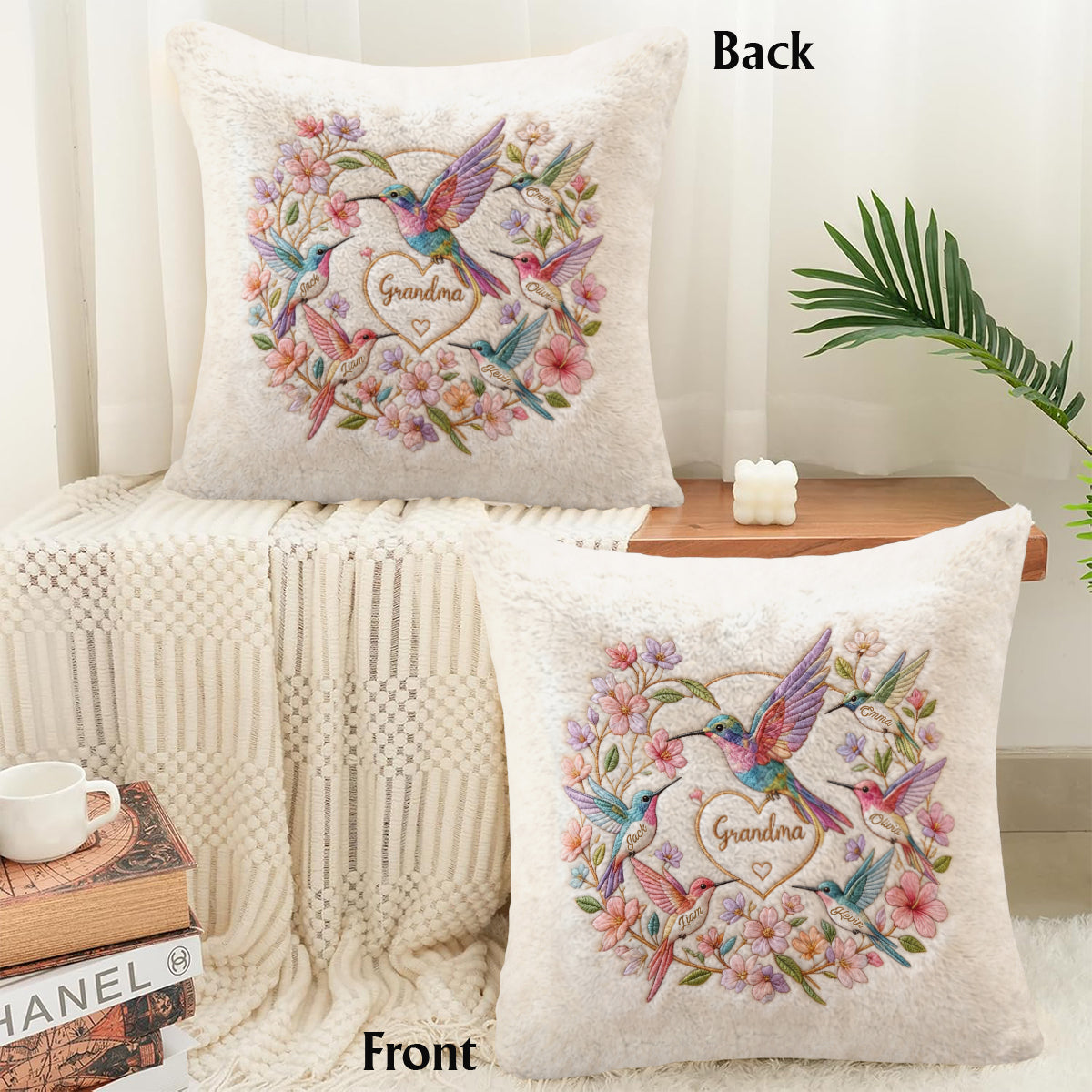 Hummingbird Nana - Personalized Grandma Faux Fur Square Pillow