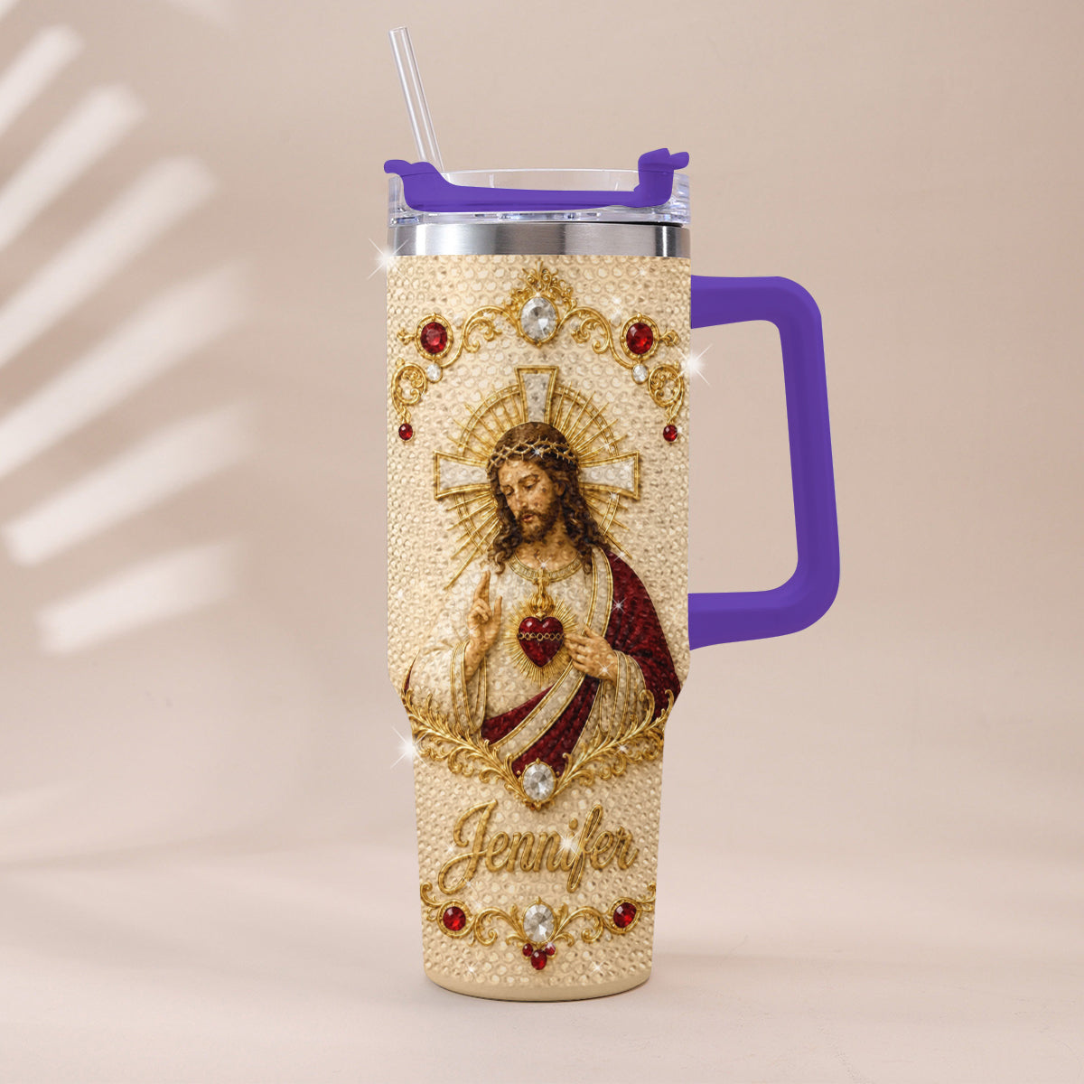 God Bless You - Personalized Christian Rhinestone Tumbler With Handle