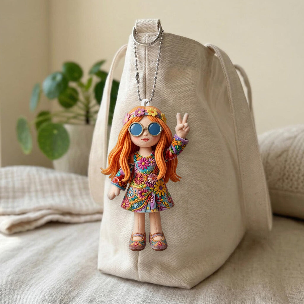 Hippie Soul Set Bag With Charm - Personalized Hippie Quilted Tote Bag With Plush Charm