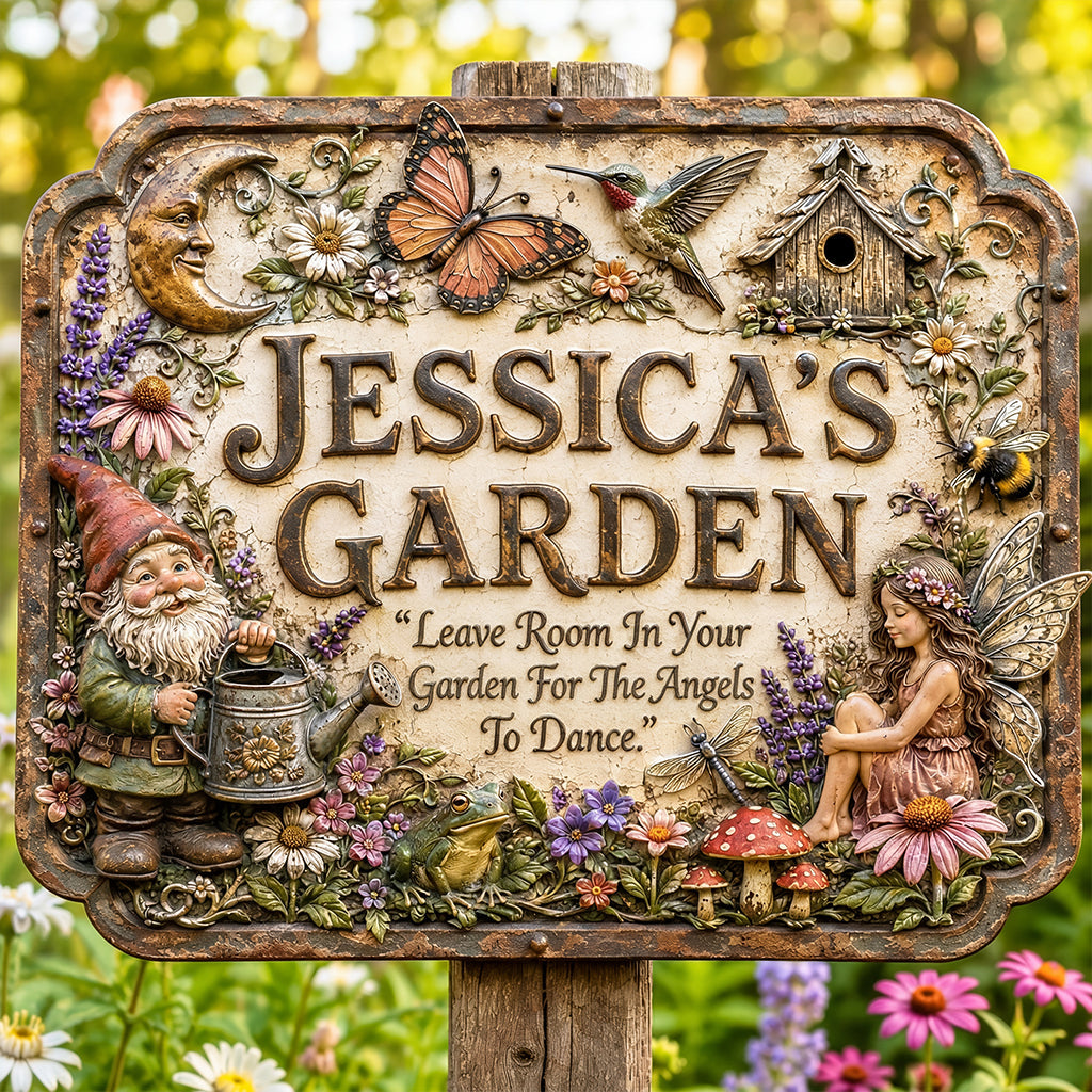 Leave Room In Your Garden For The Angles To Dance - Personalized Gardening 3D Printed Cut Metal Sign
