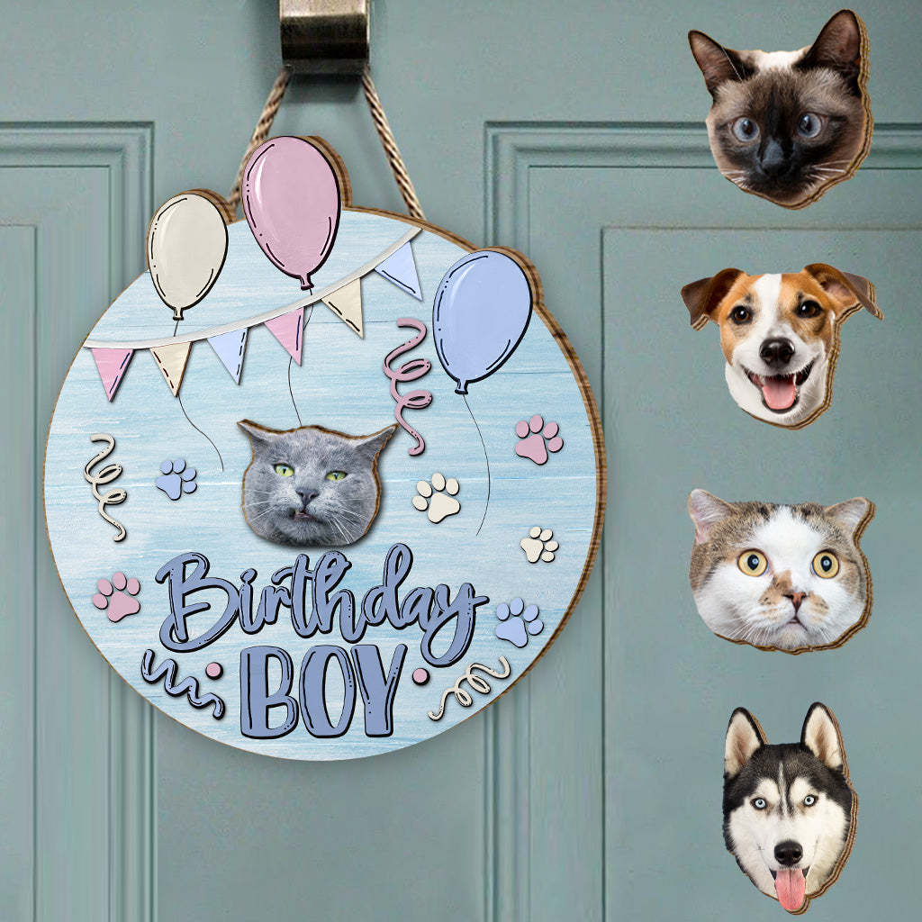 Birthday Boy Girl Pet Cat Dog - Personalized Cat Interchangeable Wood Sign
