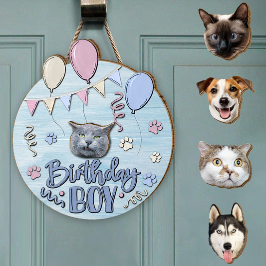 Birthday Boy Girl Pet Cat Dog - Personalized Cat Interchangeable Wood Sign