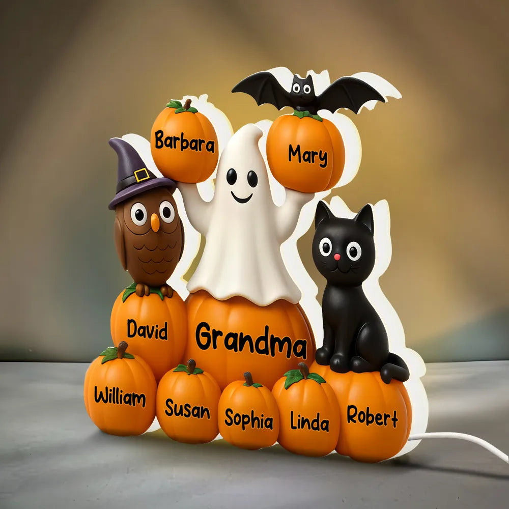 Halloween Pumpkin Acrylic Light Box – Spooky Ghost & Cat Design, High-Clarity Collectible Gift for Families