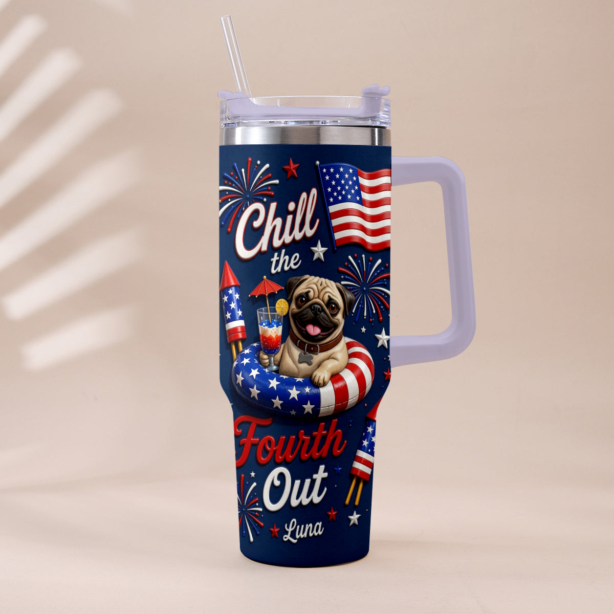 Funny Pet Chill The Fourth Out - Personalized Dog Tumbler With Plush Charm