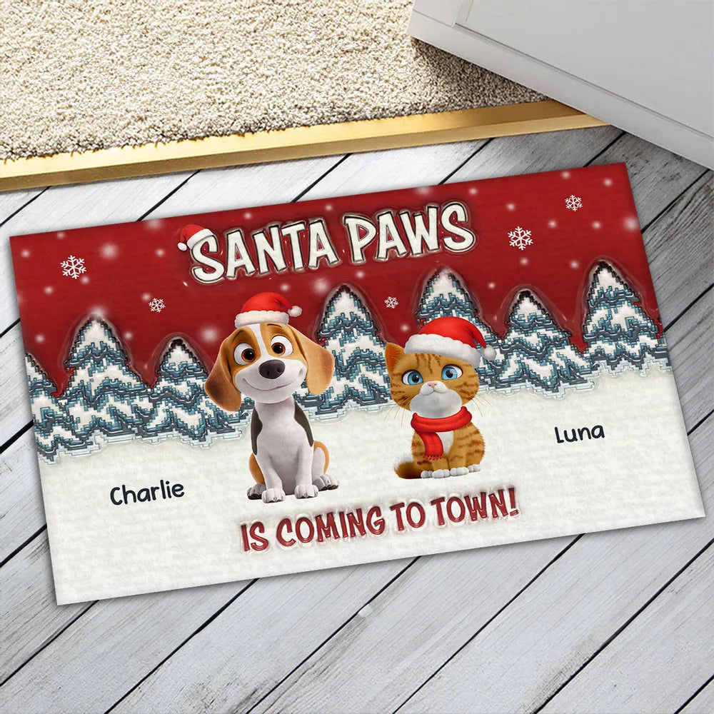 Personalized Santa Paws Standard Doormat with Custom Pets, Festive Entryway Decor & Unique Christmas Gift for Pet Lovers