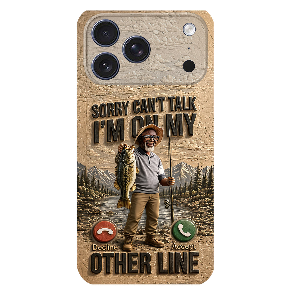 I'm On My Other Line, Fishing Lover Gift - Personalized Fishing 3D Embossed Leather Phone Case