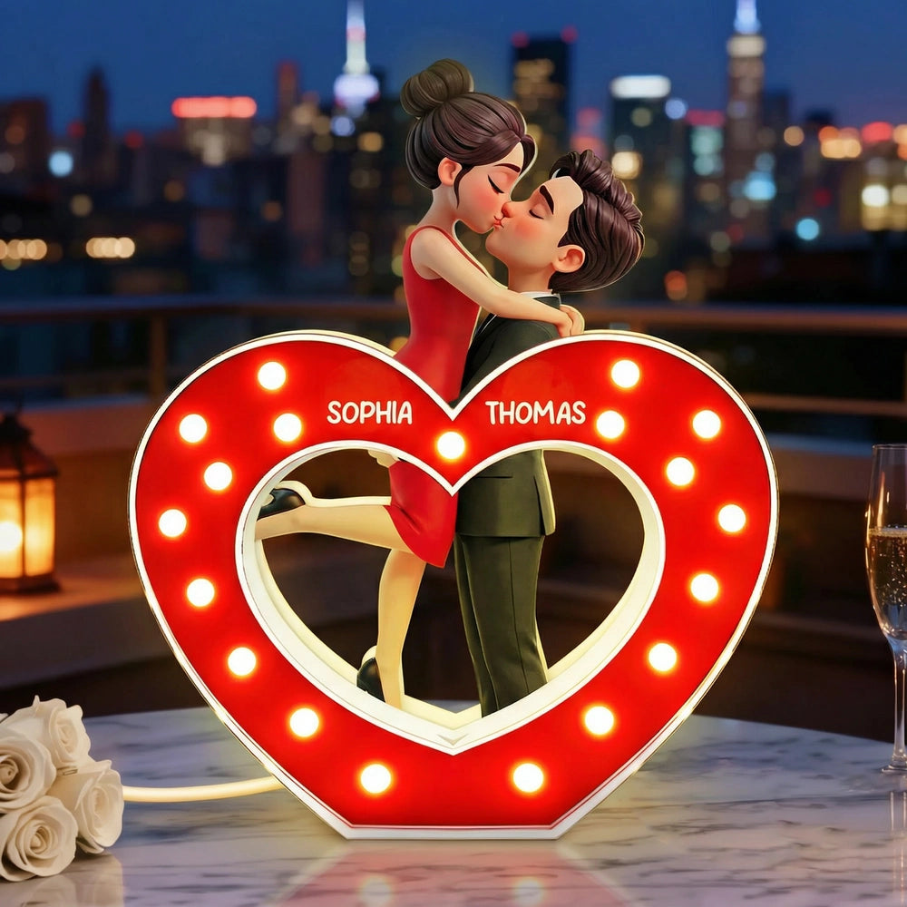 Romantic Heart Couple Hug Acrylic Light Box, Custom Keepsake Night Light for Bookshelf Display, Sweet Gift for Couples