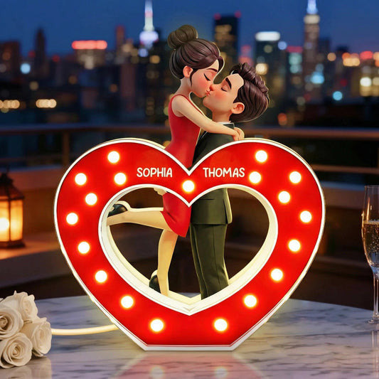 Romantic Heart Couple Hug Acrylic Light Box, Custom Keepsake Night Light for Bookshelf Display, Sweet Gift for Couples