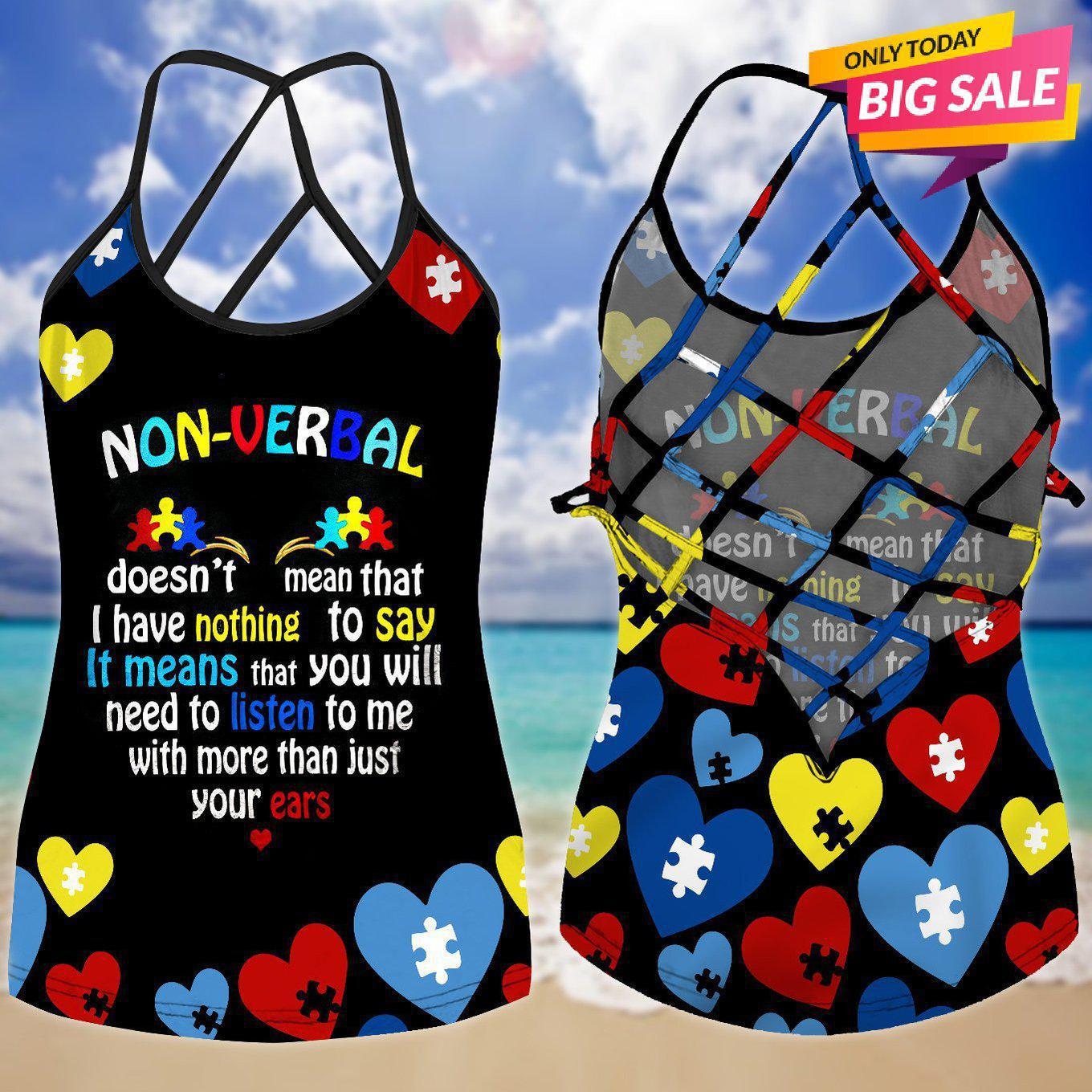 Autism Love - Autism Awareness Cross Tank Top 0921