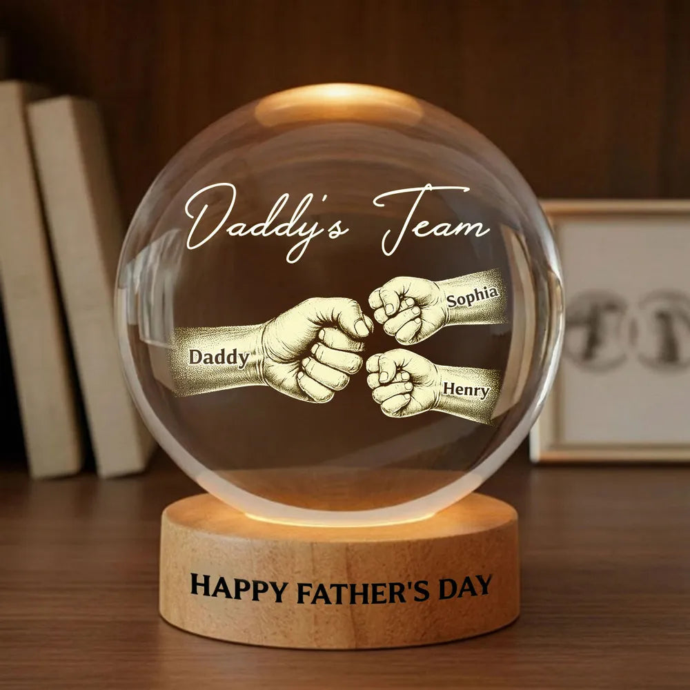 Daddy's Team Globe Lamp, Personalized Fist Bump Family Keepsake, Warm Glow Room Decor, Unique Gift for Dad