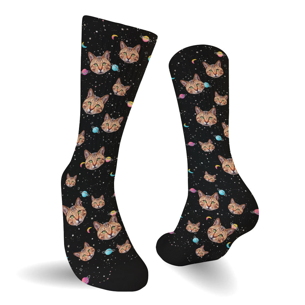 Custom Face Galaxy - Personalized Cat Socks
