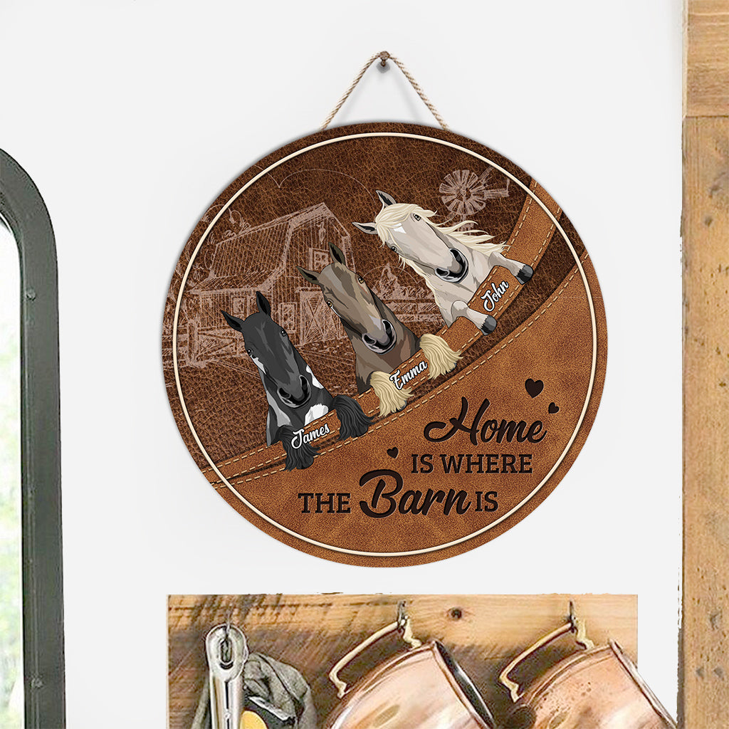 Horse In The Barn - Personalized Horse Round Wood Sign