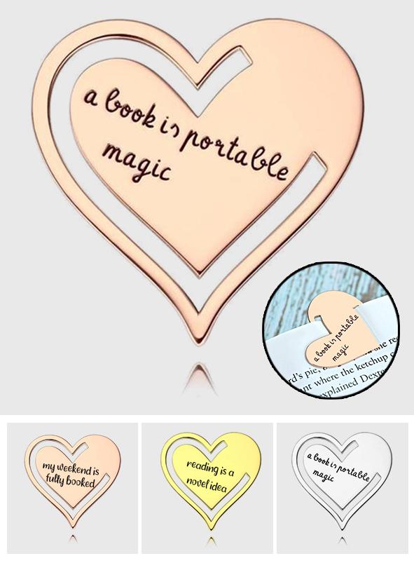 Any Message - Personalized Text Engraved Heart Metal Bookmark