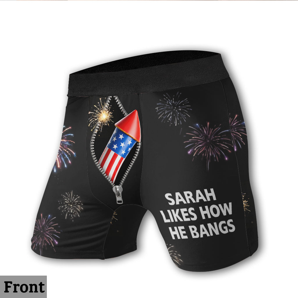 I Like How He Bangs - Personalized Spicy Couple Men’s Boxer Briefs